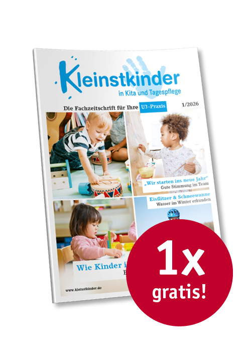 Titelseite Kleinstkinder in Kita und Tagespflege 1/2026 mit Button "1x gratis"