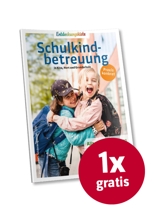 Titelseite Schulkindbetreuung 11/25 mit rotem Button "1x gratis"