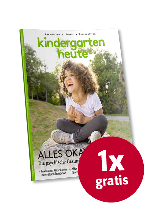 Titelseite kindergarten heute Das Fachmagazin mit rotem Button "1x gratis"
