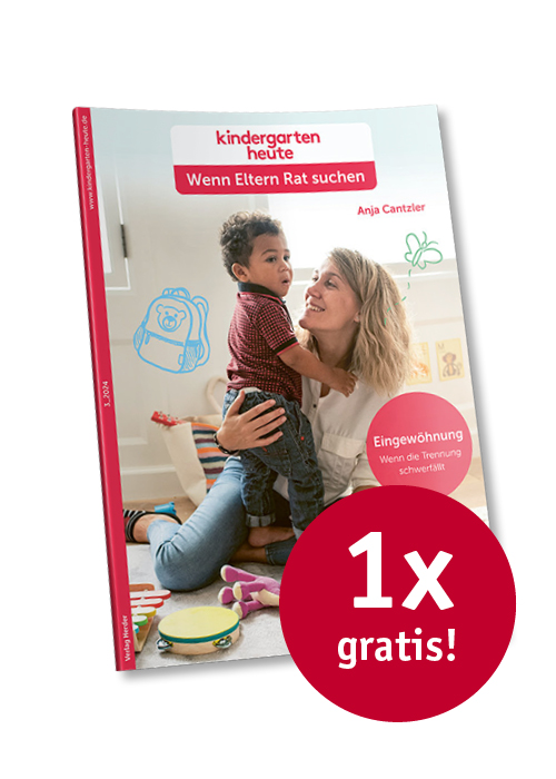 Titelseite kindergarten heute - Wenn Eltern Rat suchen mit Button "1x gratis"