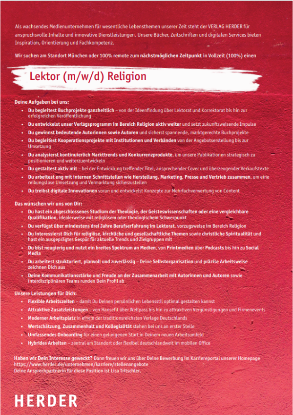 Lektor Religion Herder Verlag