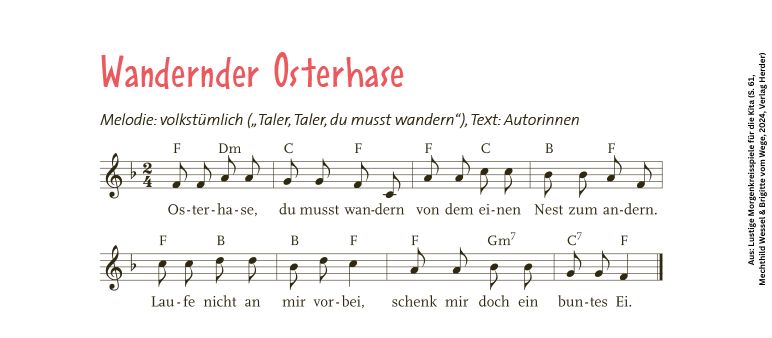 Noten und Text zum Lied Wandernder Osterhase aus "Lustige Morgenkreisideen".