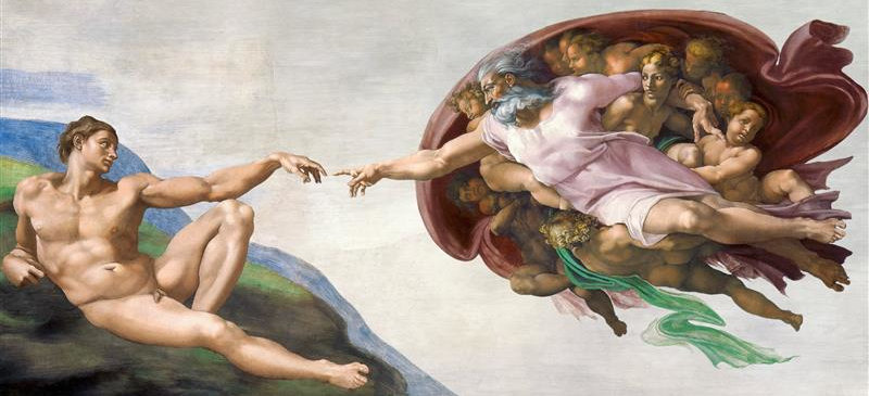 Das Fresko "Die Erschaffung Adams" von Michelangelo aus der sixtinischen Kapelle.