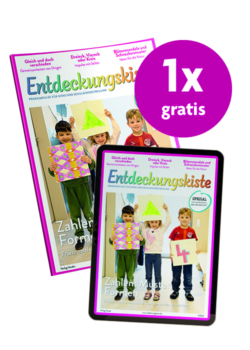 Titelseite "Entdeckungskiste" 2-26 mit einem roten Kreis mit der Aufschrift "1x gratis"