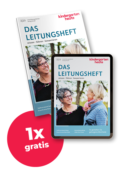 Titelseite Das Leitungsheft 2/2025 als Heft und als Tablet mit Button "1x gratis".