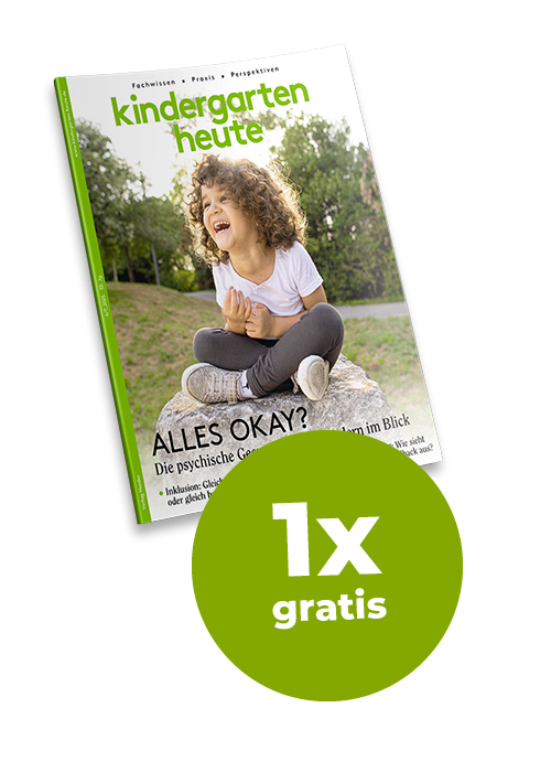 Titelseite kindergarten heute 6-7/2025 mit Button "1x gratis".