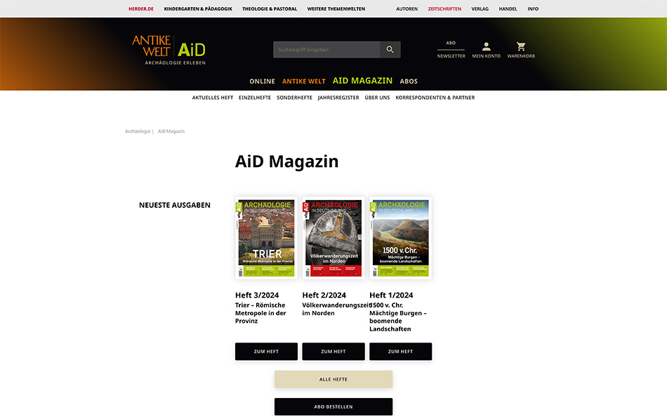 Website Archäologie in Deutschland: Desktop-Ansicht