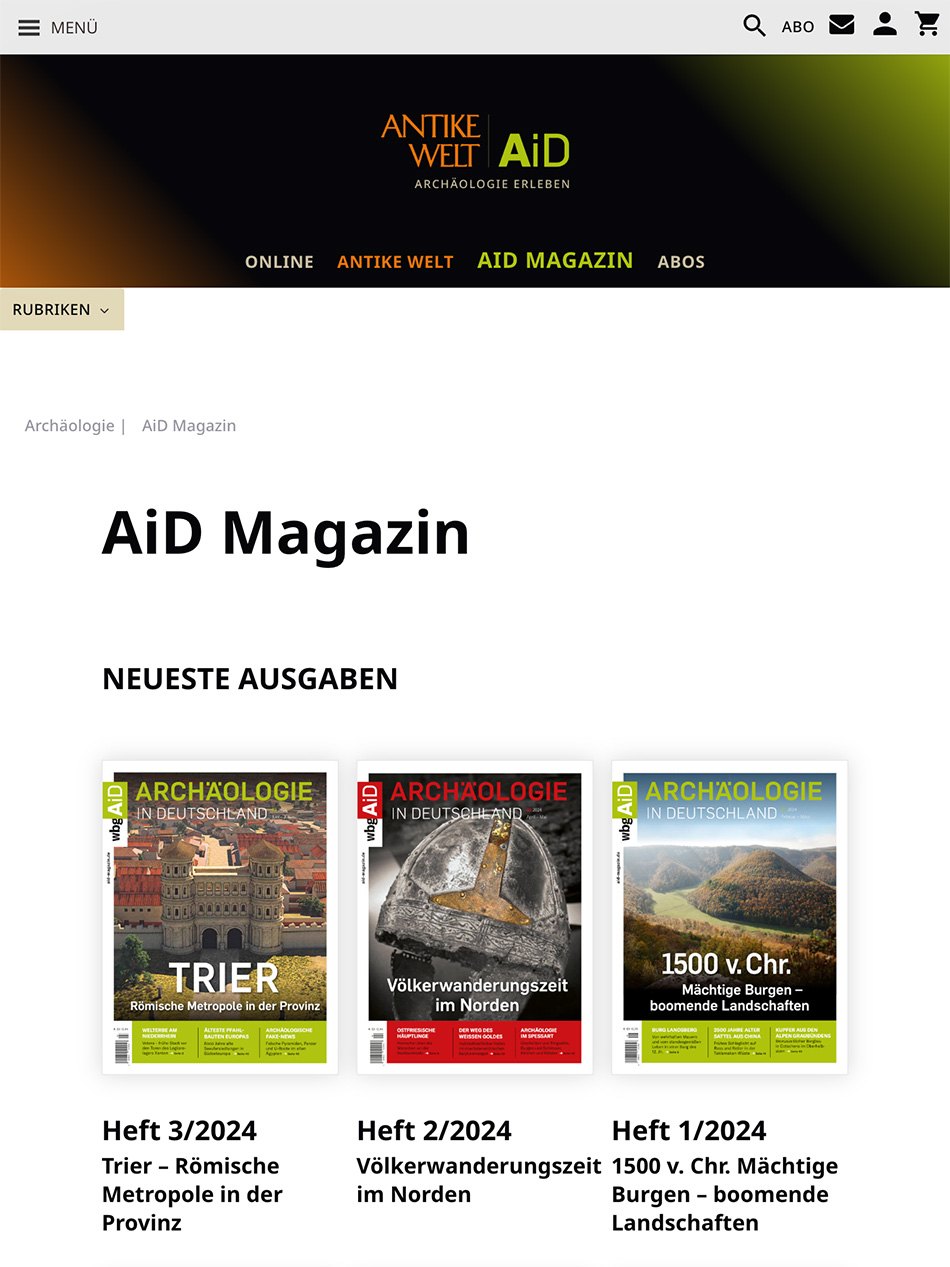Website Archäologie in Deutschland: Tablet-Ansicht