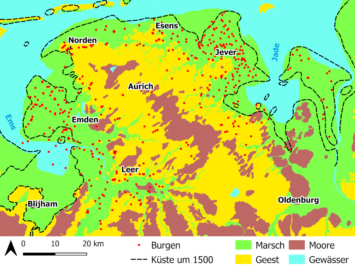 Im abgelegenen Ostfriesland trifft man eine Vielzahl spätmittelalter - lichen Befestigungen an.