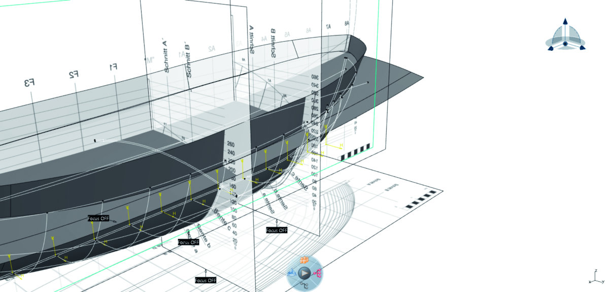Konstruktionszeichnung des Rumpfs der Bissula.