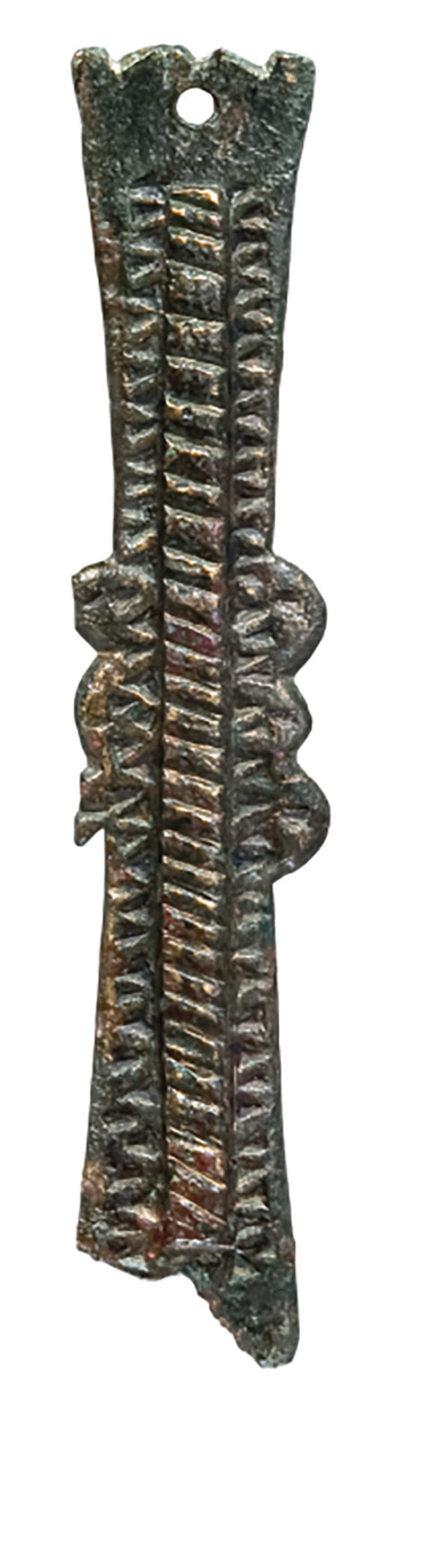 Aus der wohl spätesten Nutzungsphase des spätrömischen Kastells: propellerförmiger Riemenbeschlag des Typs »Trier-Muri«.