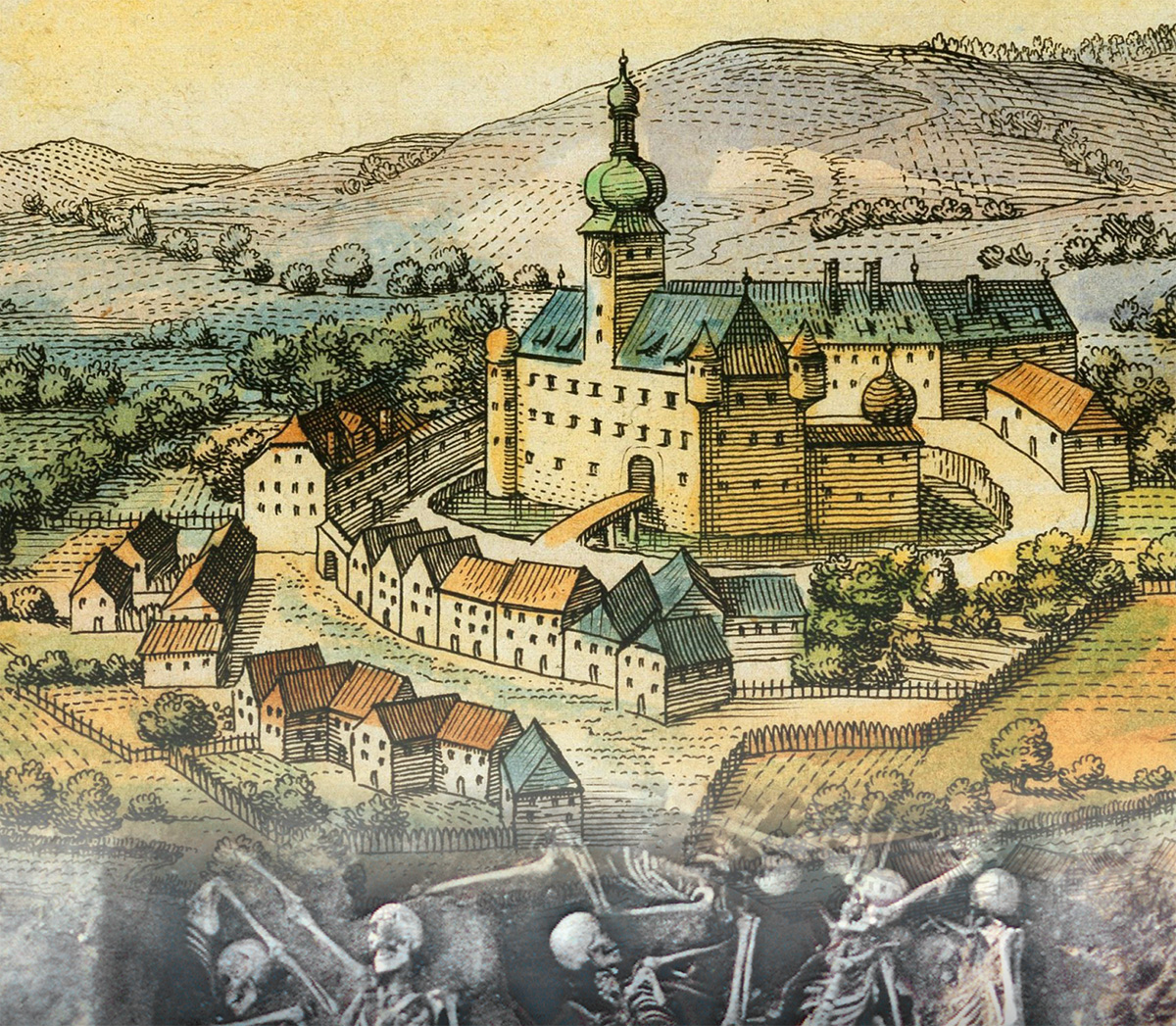 Bei Schloss Gschwendt in Oberösterreich wurde nach der Schlacht von 1626 ein riesiger Grabhügel für die gefallenen Bauern errrichtet. Bei Leipheim in Süddeutschland (unten) konnten Massengräber des Kriegs von 1525 archäologisch untersucht werden.