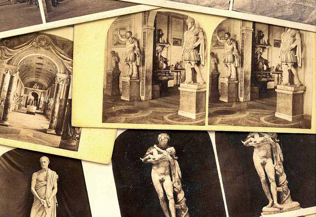 Abb. 1 Arrangement mit historischen Stereofotografien aus italienischen Antikenmuseen.