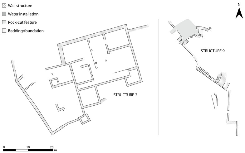Abb. 5 Bau 2 (ST 2) mit zahlreichen kleinen Räumen und Korridoren sowie ein Pavillon (ST 9).