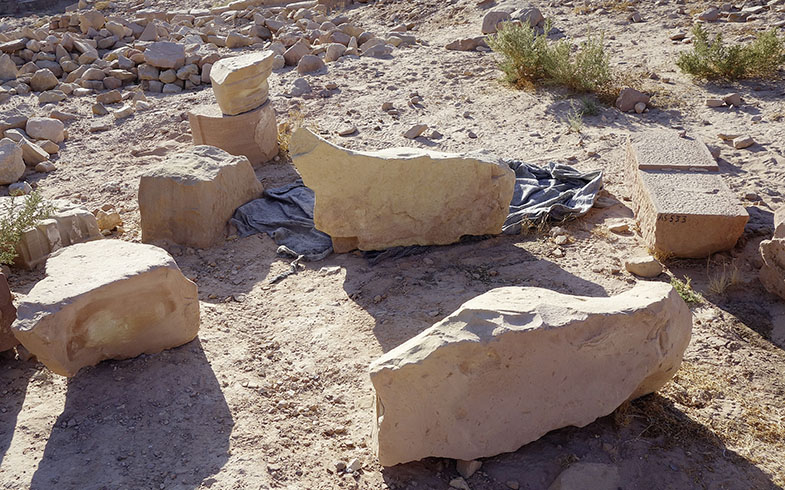 Abb. 7 Beispiele von einfachen nabatäischen Kapitellen im Areal des Löwen-Greifen-Tempels.