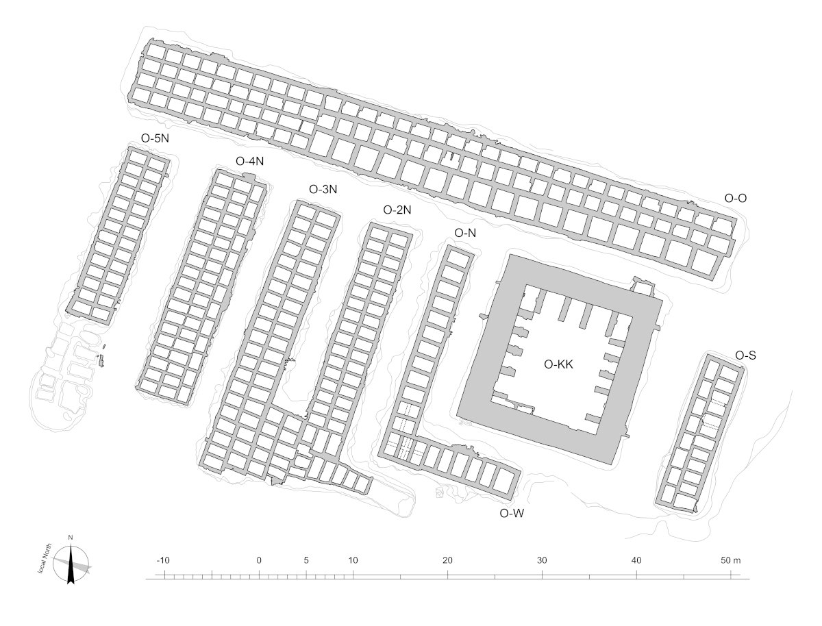 Abb. 1 Gesamtplan der Grabanlage des Königs Djer (um 3030 v. Chr.) der frühen 1. Dynastie mit Nebengräbern.