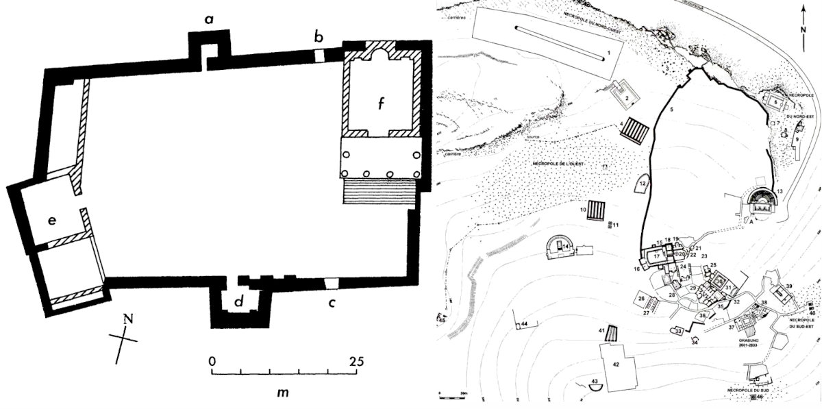 Plan der byzantinischen Festung und römischen Bauten auf dem Forum von Thugga.