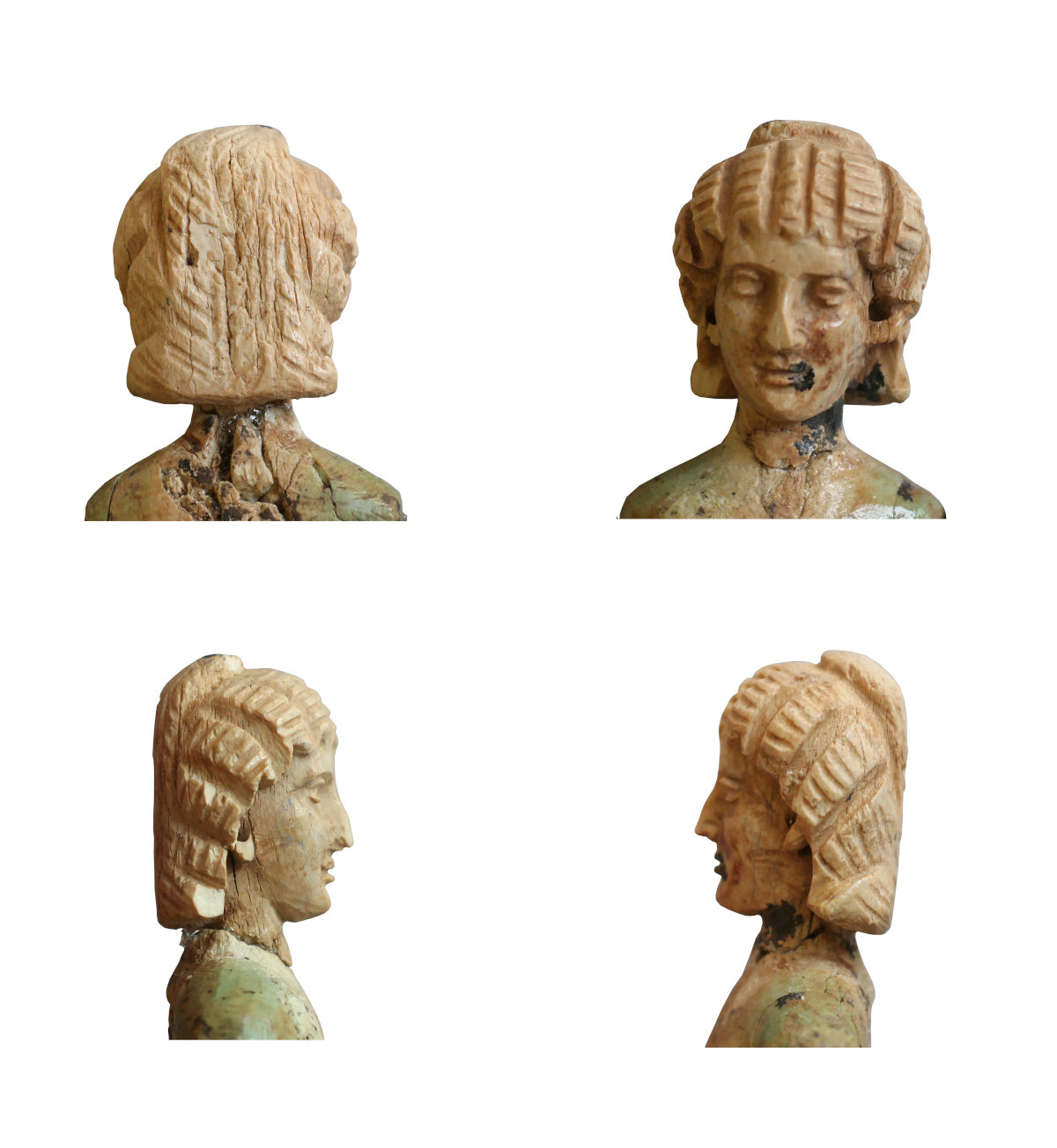 Knochenpuppe aus Thessaloniki, östliche Nekropole, Detail des Kopfes, zweite Hälfte 3. Jh. n. Chr., Ephorate of Antiquities of Thessaloniki City.