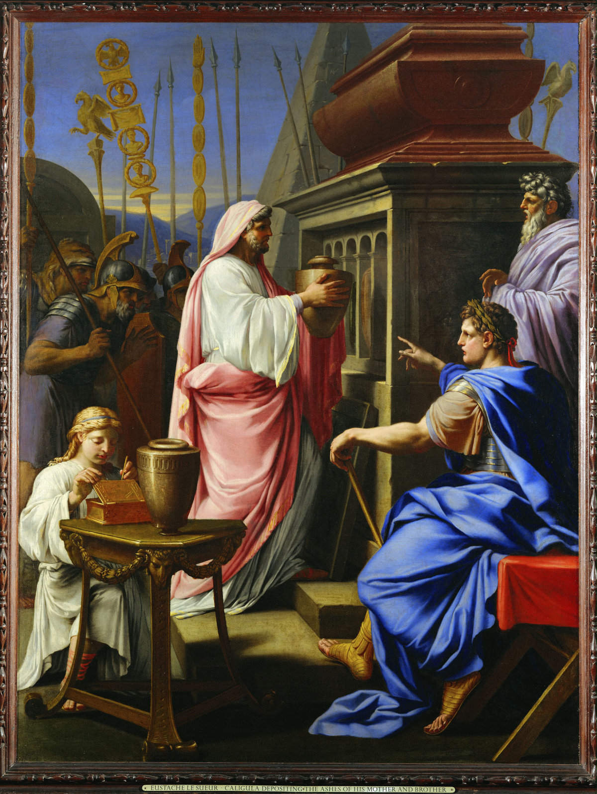 Beisetzung von Bruder und Mutter durch Caligula: historisches Gemälde von Eustache Le Sueur (1616–1655).
