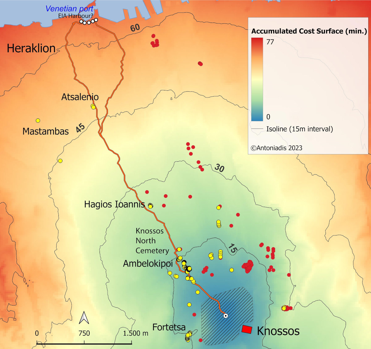 Karte mit LCPs und akkumulierten Kosten.