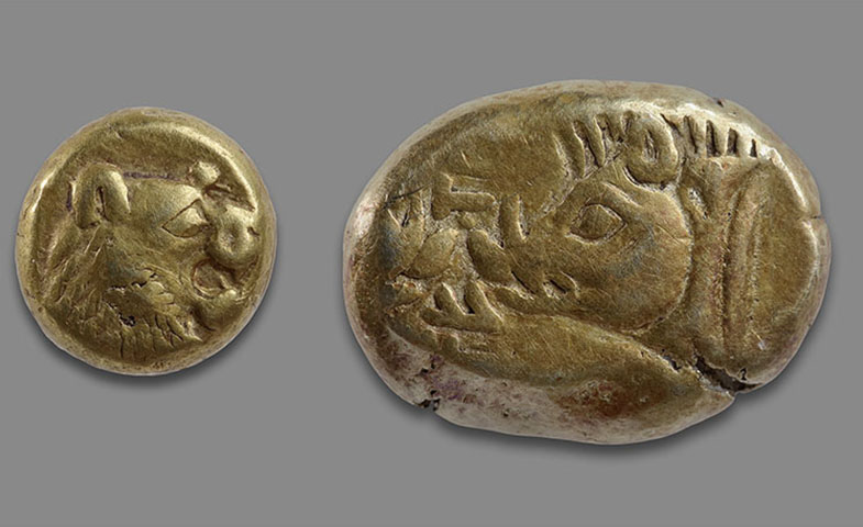 Abb. 4 Elektronmünzen mit Darstellung eines Löwen und eines Keilers, spätes 7. Jh. v. Chr.