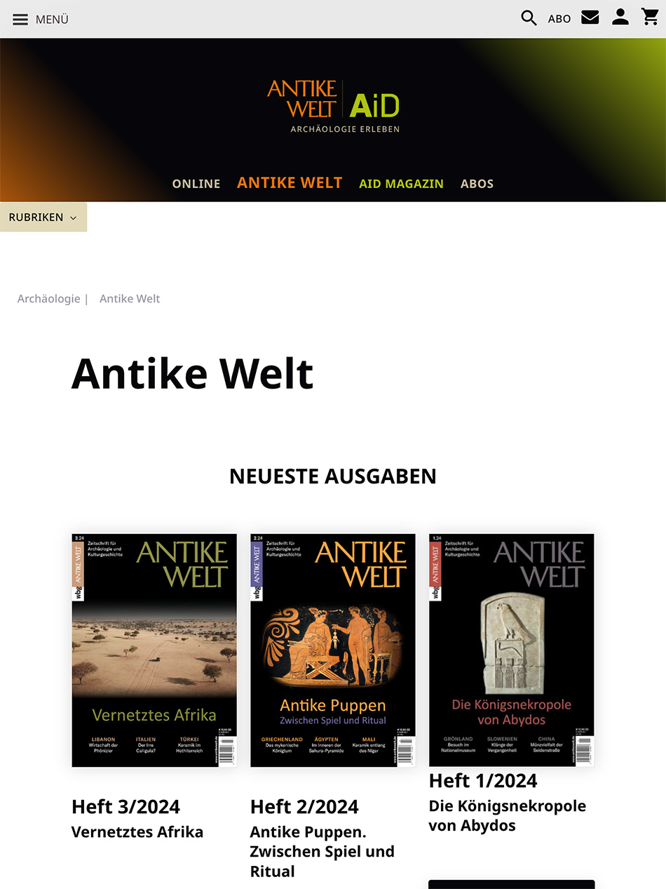 Website Antike Welt: Tablet-Ansicht