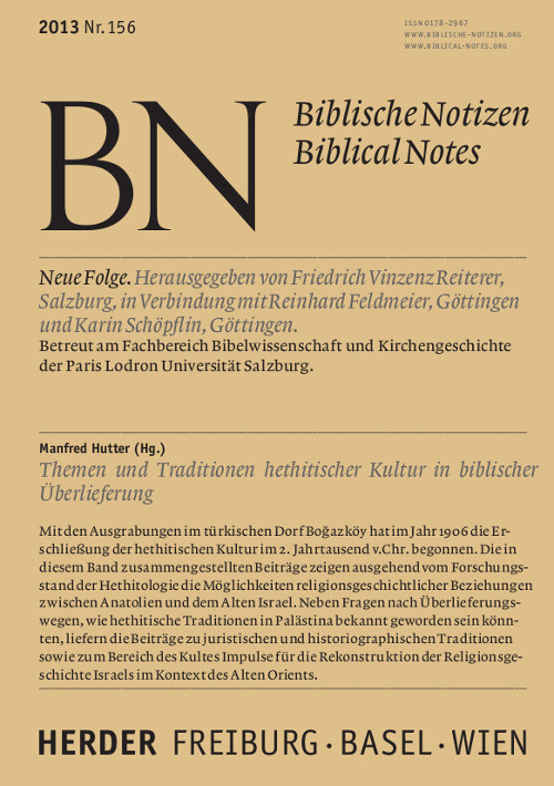 Titelseite: Biblische Notizen. Neue Folge 156 (2013)
