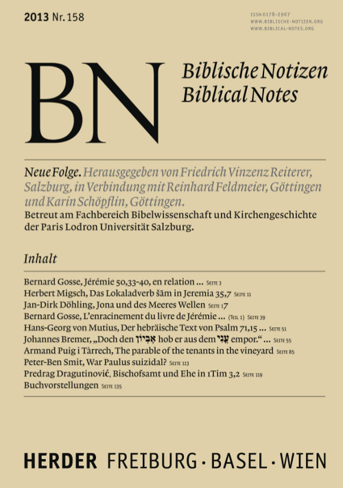 Biblische Notizen. Neue Folge 158 (2013)