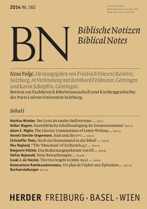 Titelseite: Biblische Notizen. Neue Folge 162 (2014)