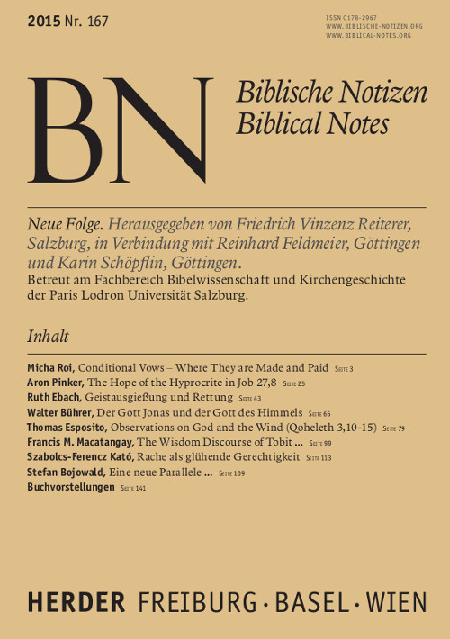 Biblische Notizen. Neue Folge 167 (2015)