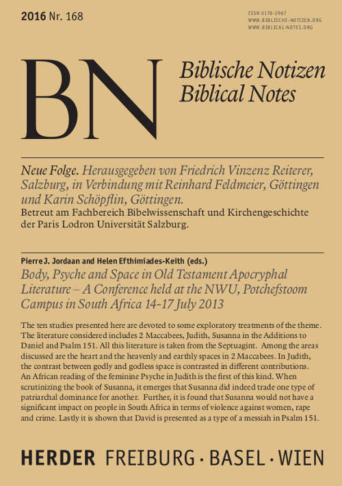 Titelseite: Biblische Notizen. Neue Folge 168 (2016)