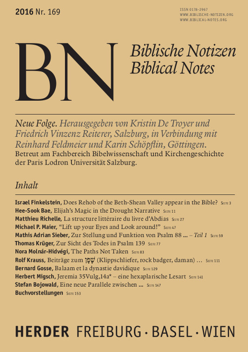 Titelseite: Biblische Notizen. Neue Folge 169 (2016)