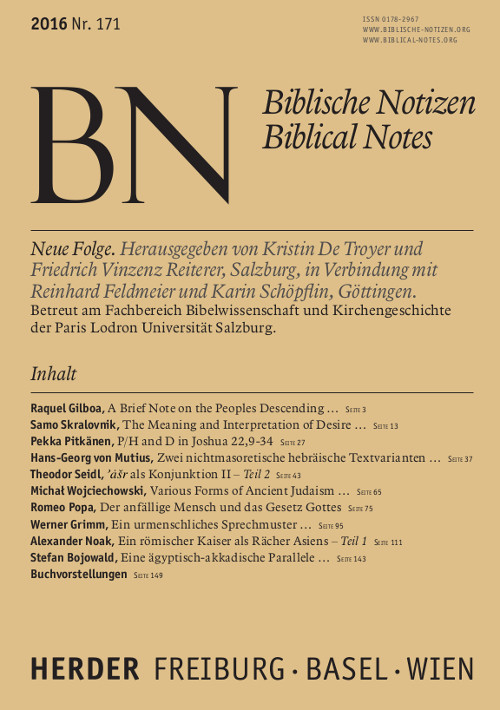 Titelseite: Biblische Notizen. Neue Folge 171 (2016)