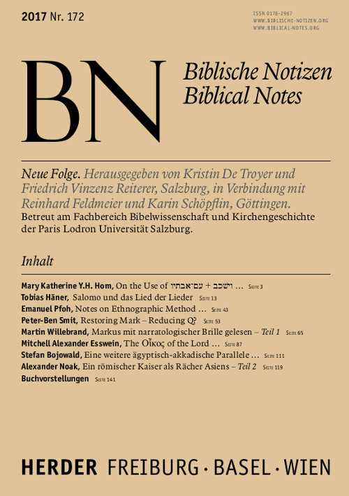 Titelseite: Biblische Notizen. Neue Folge 172 (2017)