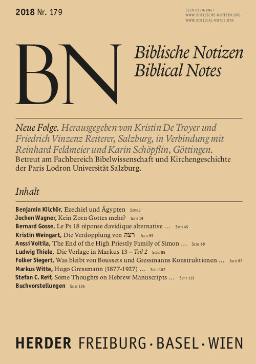 Biblische Notizen. Neue Folge 179 (2018)