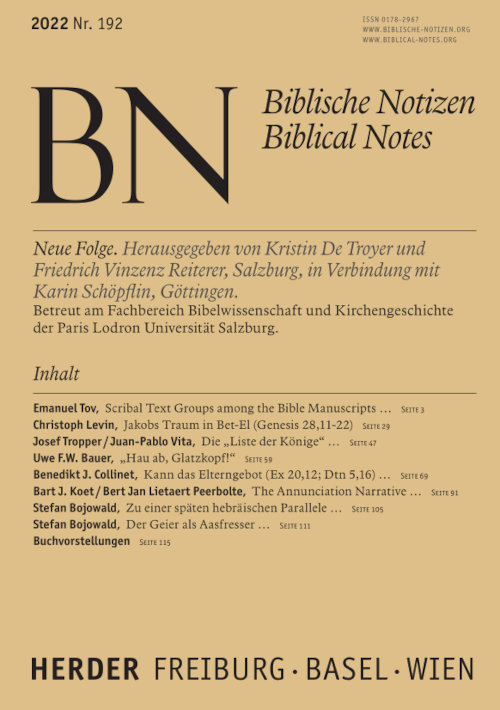 Titelseite: Biblische Notizen 192/2022