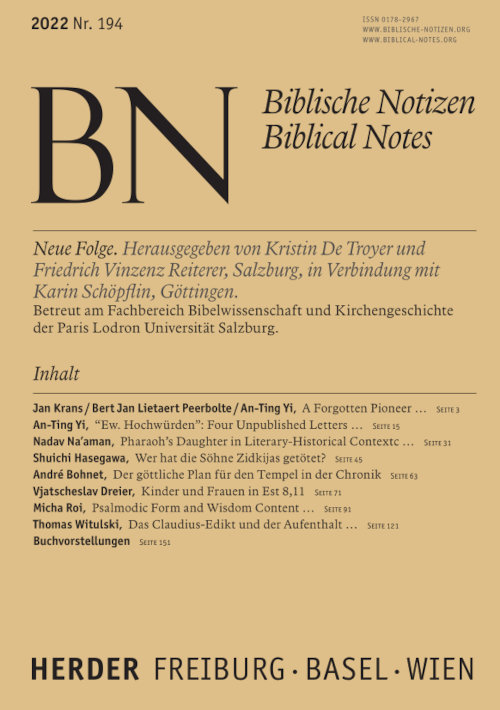 Titelseite: Biblische Notizen 194/2022