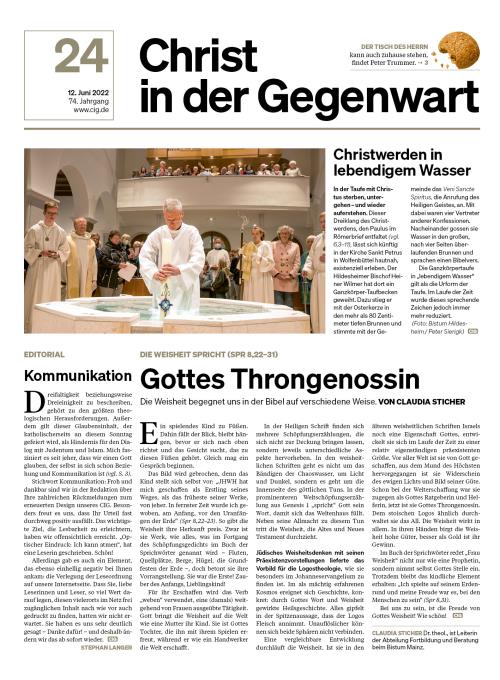 CHRIST IN DER GEGENWART 74. Jahrgang (2022) Nr. 24/2022