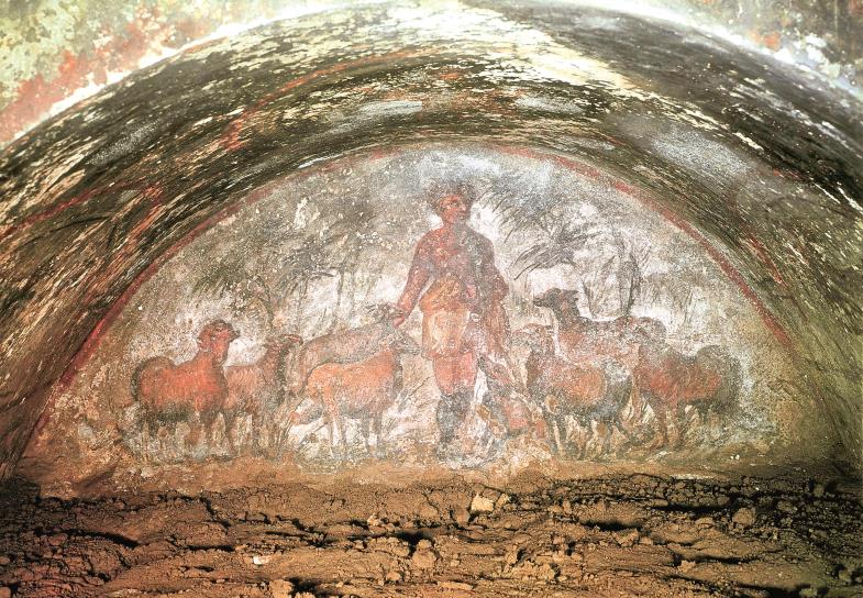 Der Gute Hirte setzt sein Leben ein, hier in den Katakomben des Cimetero Maggiore in Rom. (Bild: picture alliance / akg-images / André Held)