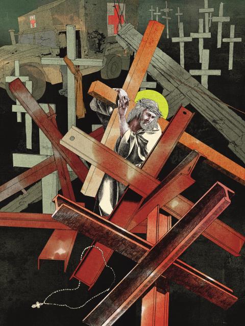 „Kreuze“, ein Motiv des Grafikkollektivs Drushba Pankow aus dem Band „Krieg“