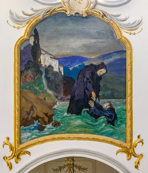 Benedikt-Zyklus: Maurus rettet Placidus mit der Hilfe von Benedikts Segen  (Bild: Kloster Scheyern)