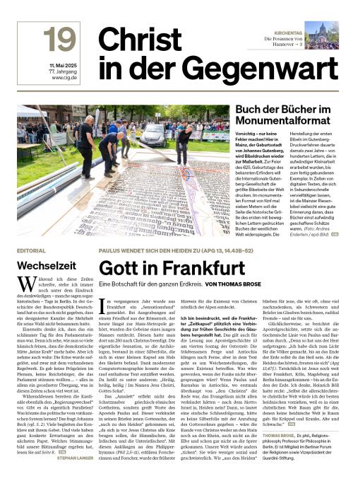 Titelseite CHRIST IN DER GEGENWART 77. Jahrgang (2025) Nr. 19/2025