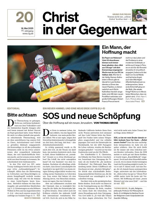 Titelseite CHRIST IN DER GEGENWART 77. Jahrgang (2025) Nr. 20/2025