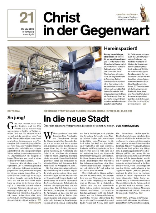Titelseite CHRIST IN DER GEGENWART 77. Jahrgang (2025) Nr. 21/2025