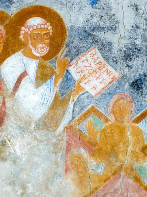 Petrus tauft einen Mann (Fresko aus der Kirche Sankt Sigward in Idensen / Niedersachsen)