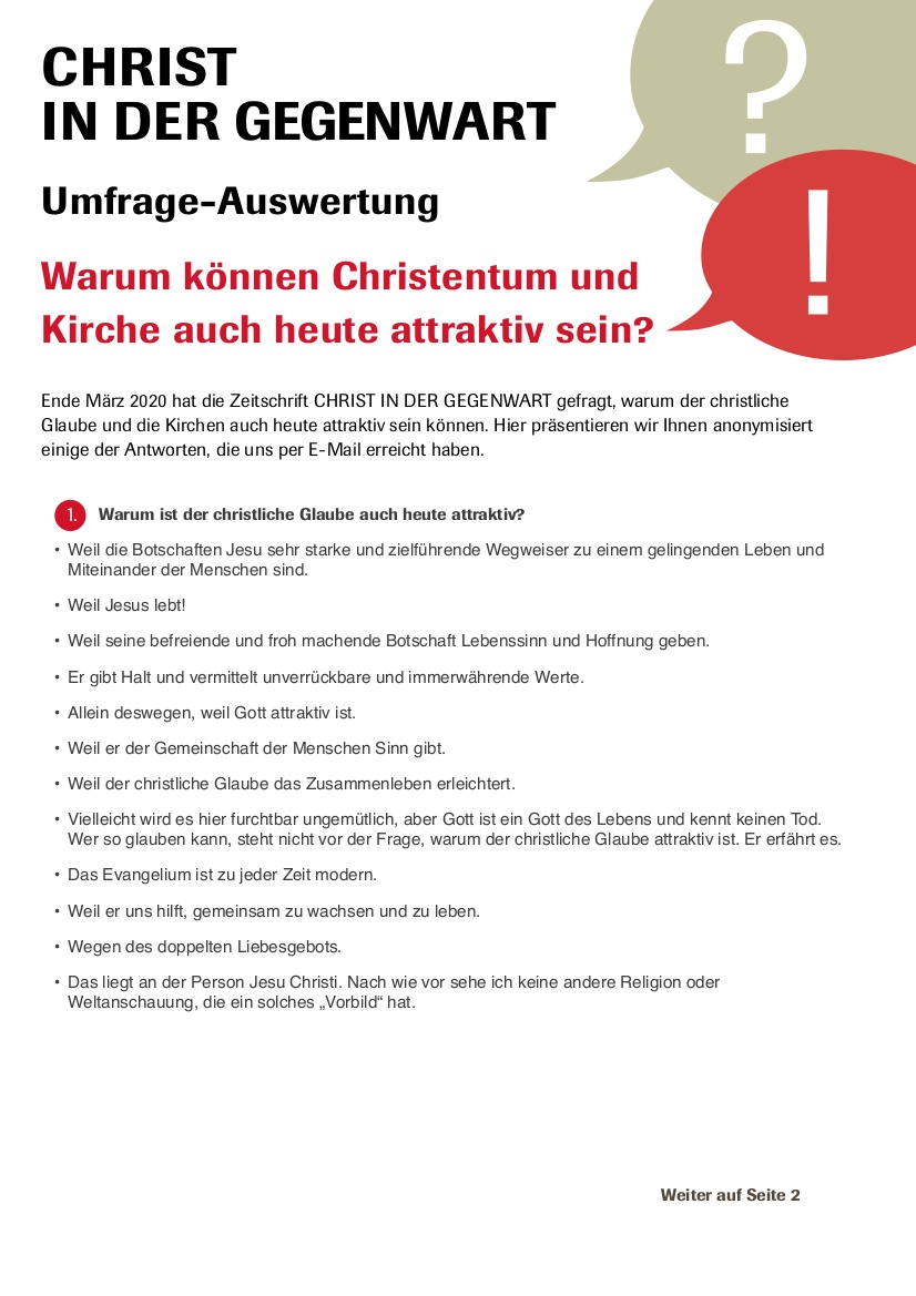 Warum Christ sein: Auswertung einer Umfrage des CHRIST IN DER GEGENWART