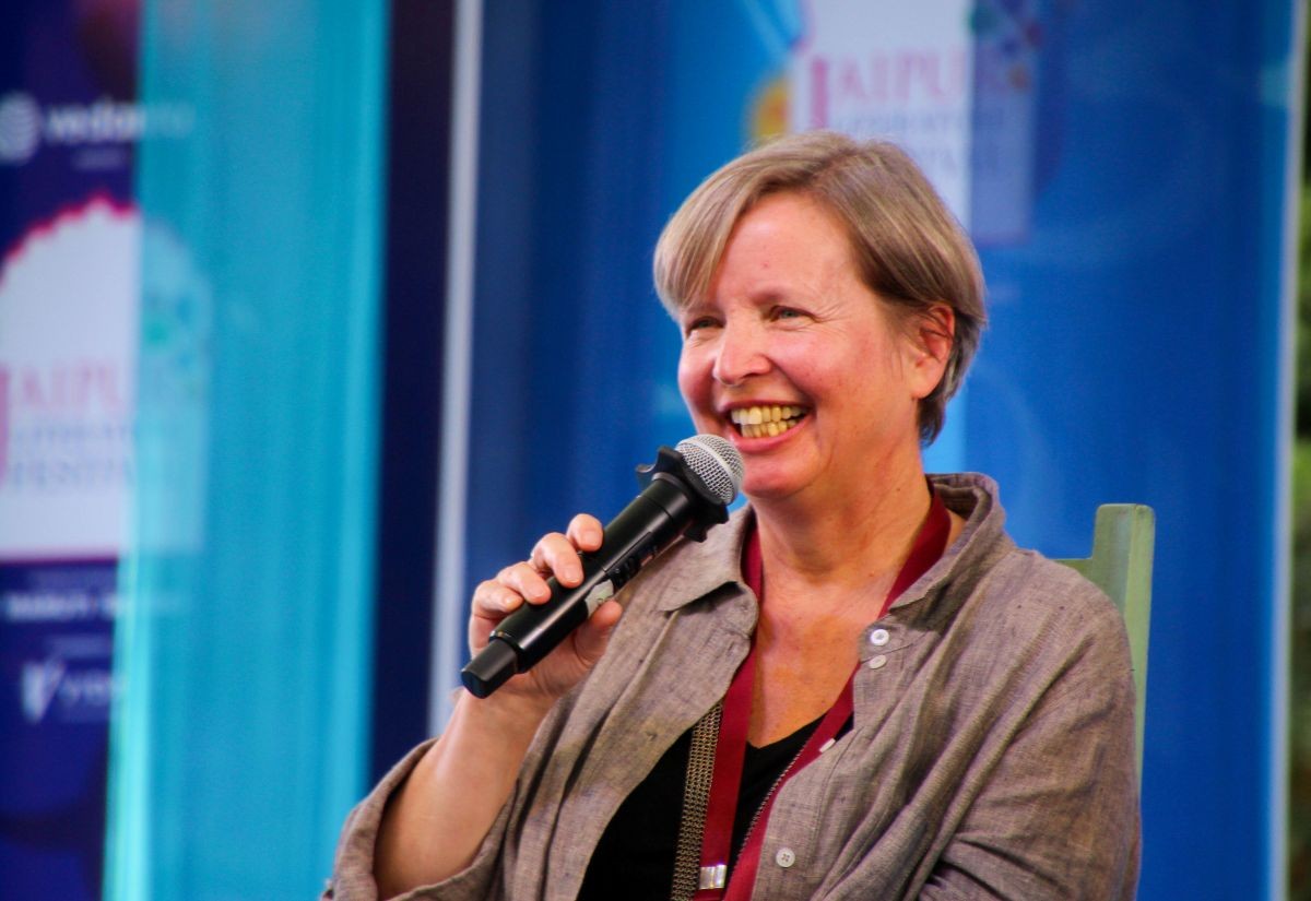 Jenny Erpenbeck, ein Jahr zuvor die erste deutschsprachige Trägerin des International Brooker Prize, auf dem Jaipur Literature Festival, Indien, am 31. Januar 2025 