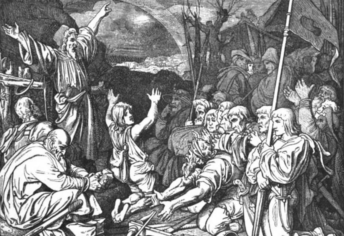 Thomas Müntzer in der Schlacht von Frankenhausen, in: Otto von Corvin: Illustrierte Weltgeschichte für das Volk. Geschichte des Neueren Zeit, Bd. I, 1882