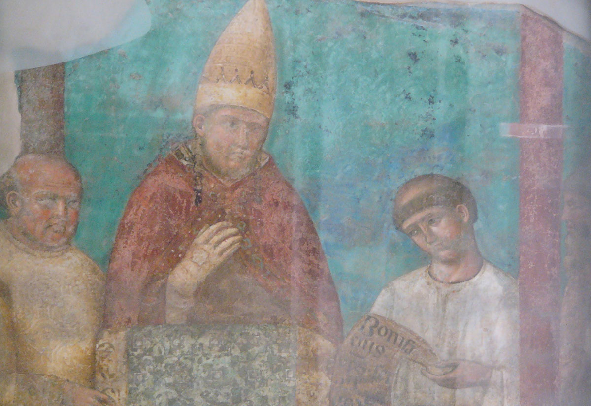 Giotto (1266–1337), Fresko im Lateran: Bonifaz VIII. verkündet das erste Heilige Jahr
