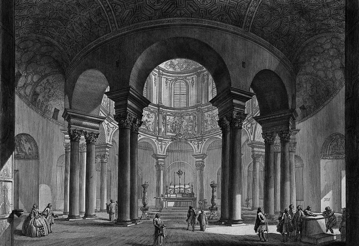 Giovanni Battista Piranesi (1720-1778): Innenansicht von Santa Costanza mit barockem Altar in der Mitte